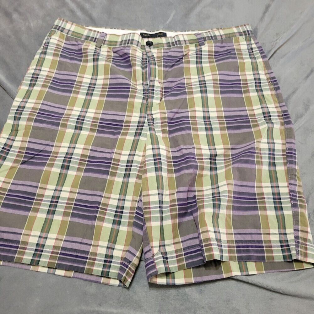 Banana Republic Shorts Mens 38 Purple Plaid Stripe Pockets Button Cotton